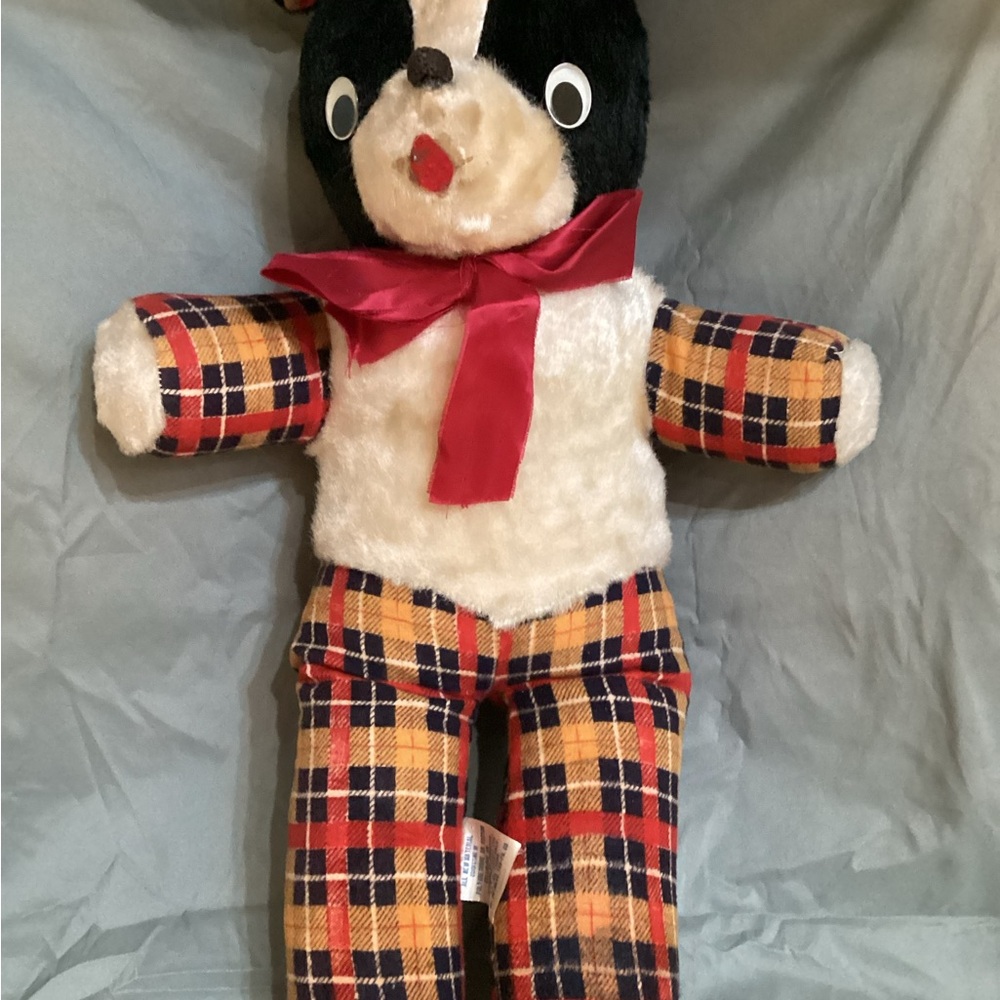 Plaid Bear Plush Toy with Red Bow